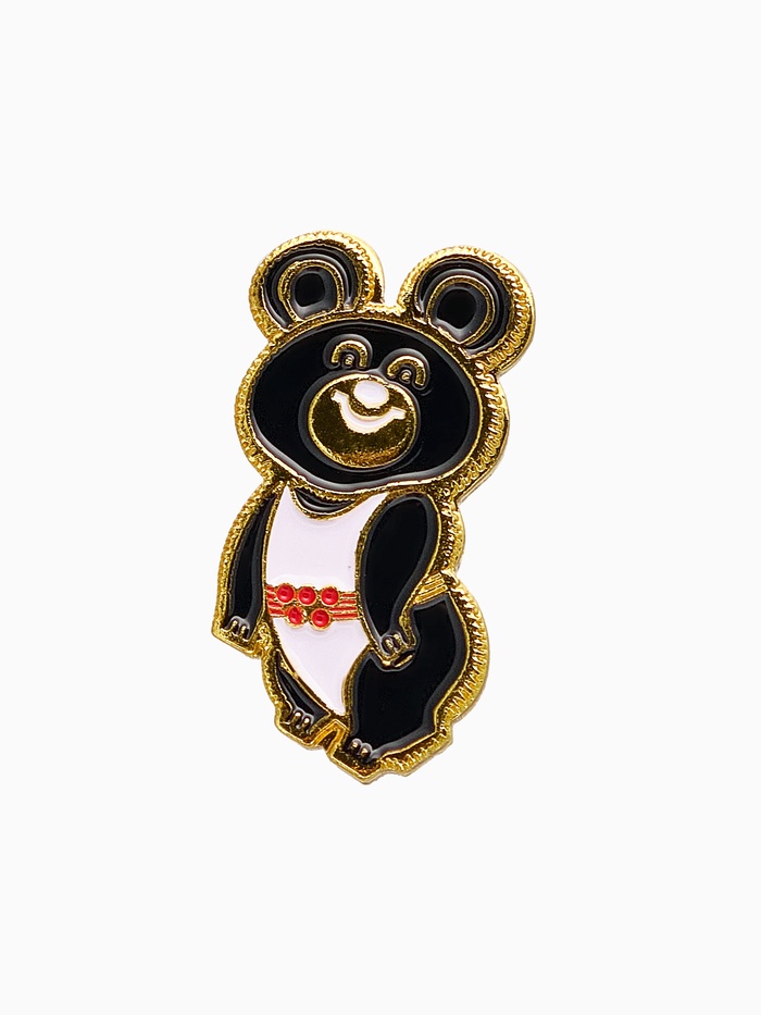 Значок «Олимпийский медвежонок», 2.4 см, чёрно-белый в золоте