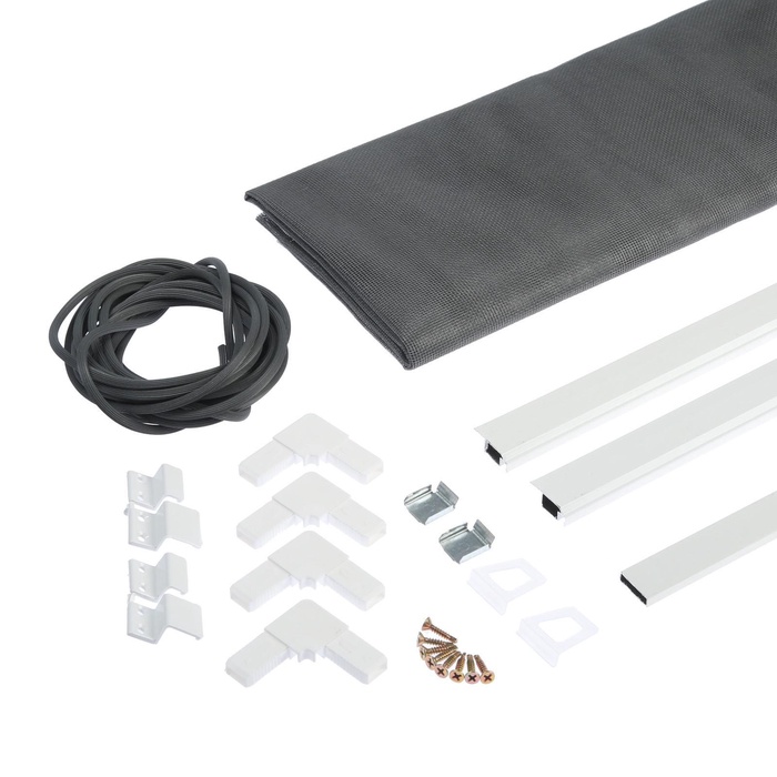 Москитная сетка на окна ТУНДРА для сам. сборки, до 2 м, сетка 1.2×1.4 м, профиль 2×2 м, белый