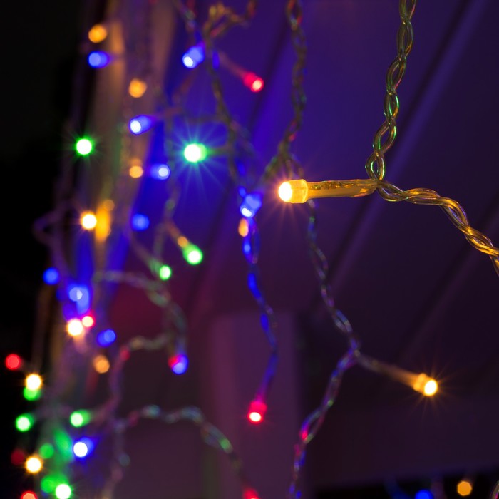 Гирлянда «Бахрома» 3×0.6 м, IP44, УМС, прозрачная нить, 160 SMD-LED, свечение мульти, 220 В