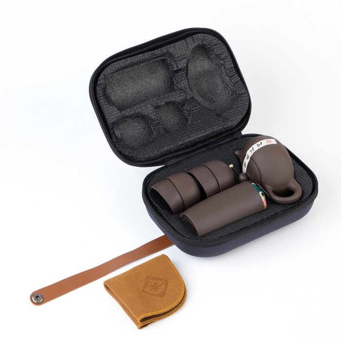 Набор для чайной церемонии ДЖЕКИЧАЙ «Дэян», 7 предметов, 4 персоны, пиалы 45 мл, чайник 180 мл, керамика, коричневый