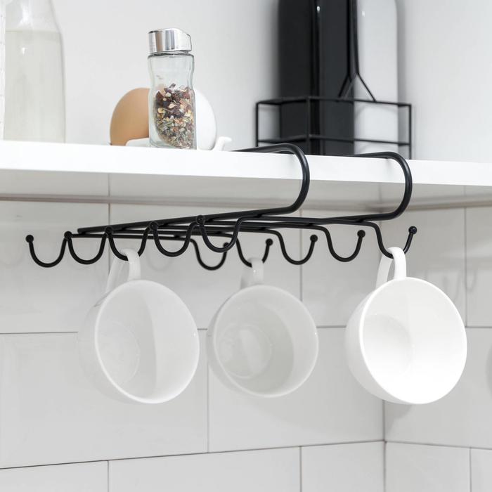 Держатель для кружек подвесной Доляна, на 10 предметов, 27.8×18.5×7.5 см, чёрный