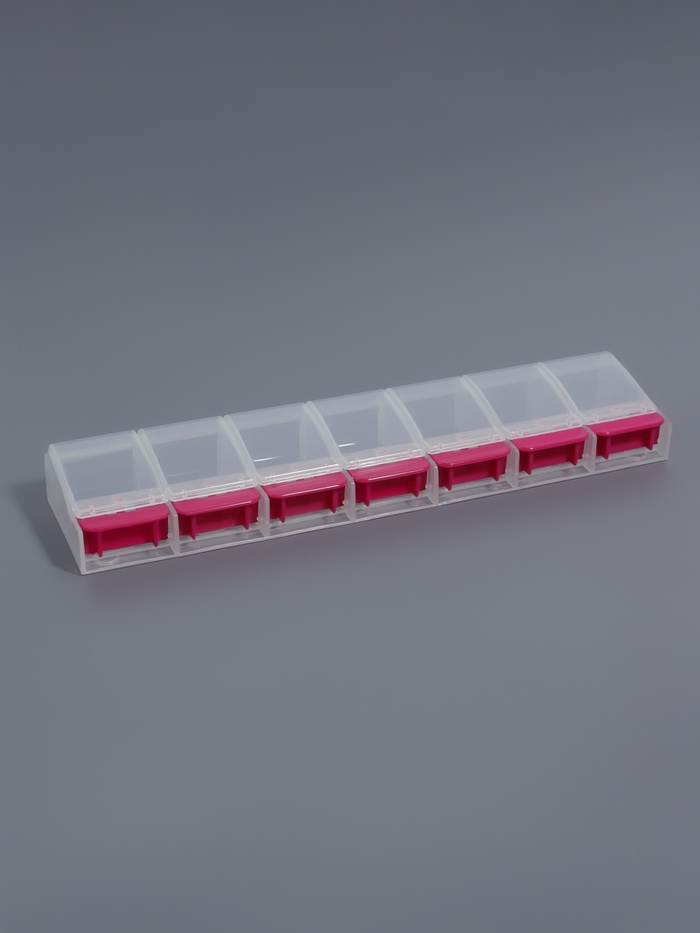 Органайзер для хранения мелочей, 7 ячеек, с кнопками, 22×5×2.5 см, розовый, прозрачный