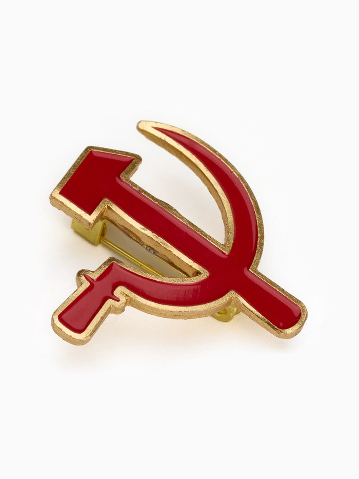 Значок «Серп и молот», 3 см, цвет красный в золоте