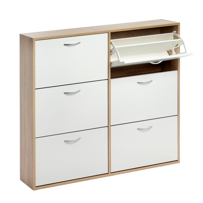 Обувница «Клик Мебель. Приветливая - 4», 6 ящиков, 1186×223×1096 мм, цвет дуб сонома/белый