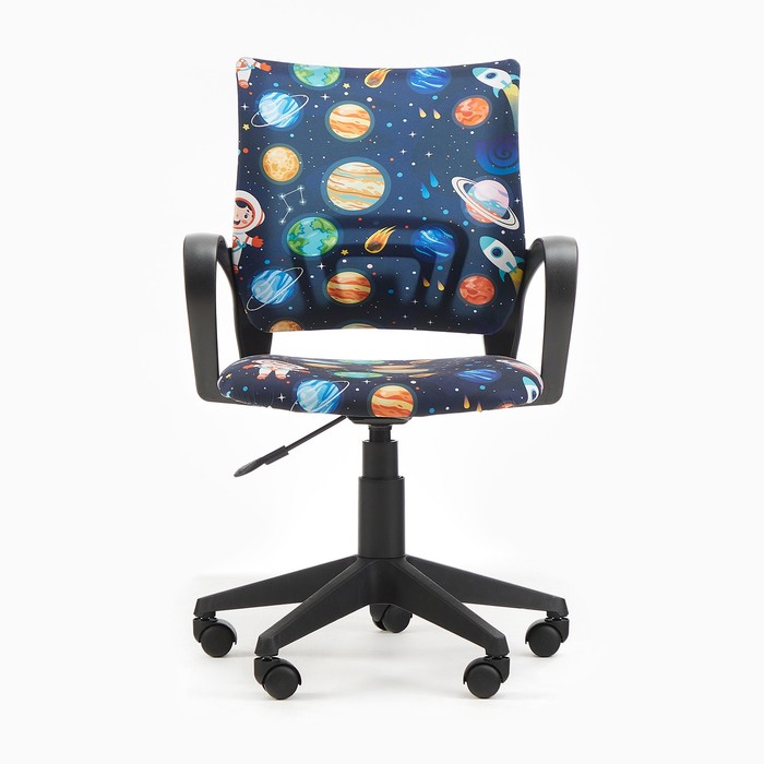 Кресло детское «Бюрократ» BUROKIDS 1 SPACEMAN, с подлокотниками, на колёсиках, обивка ткань, цвет чёрный/синий