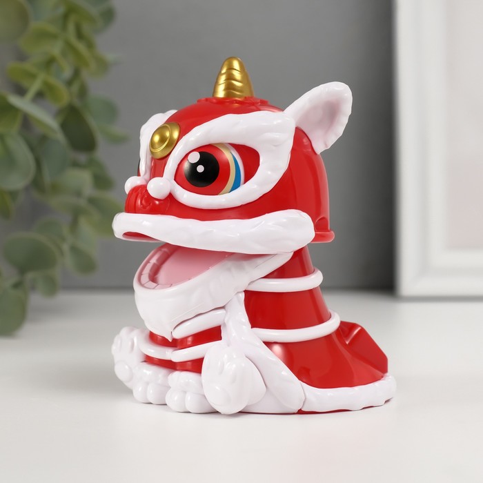 Маятник настольный антистресс «Китайский лев», пластик, красно-белый 8.5×7.3×8.5 см