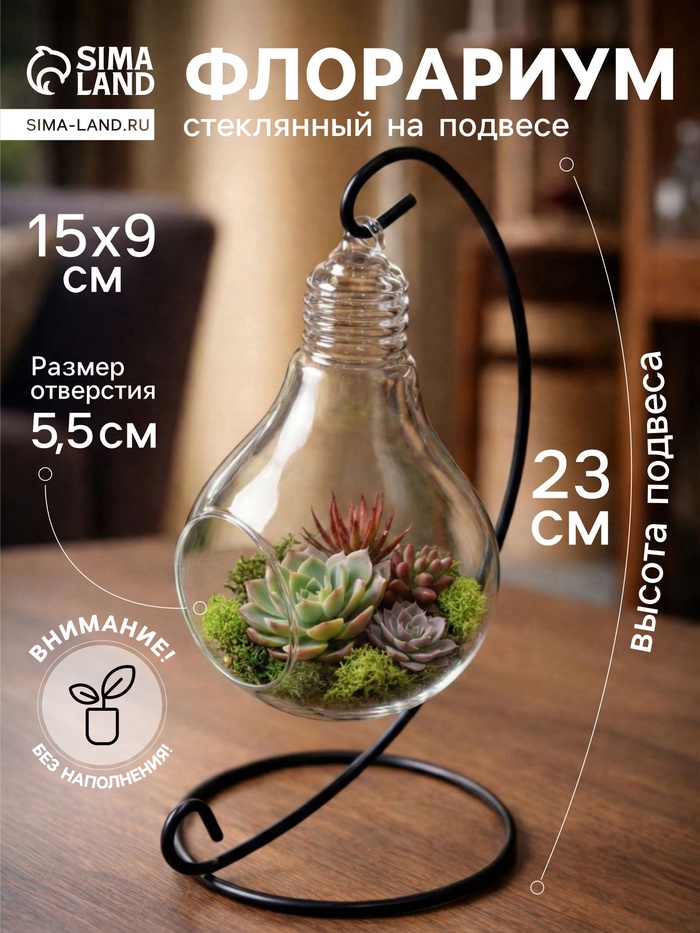 Флорариум «На подвесе», 23 см лампочка, 15×9 см, d=5.5 см