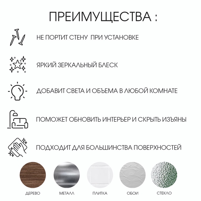 Зеркало настенное «Квадратики», на клеевой основе, акриловое, 15 шт., 15×15 см