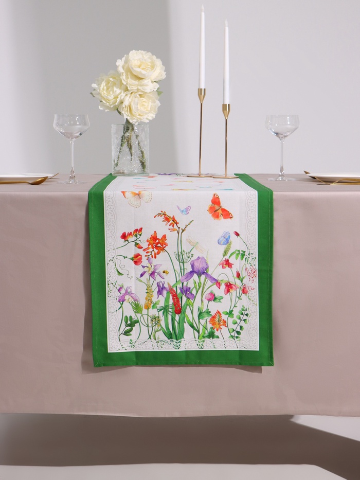 Дорожка на стол «Луговые цветы», 40×146 см±3 см, 100% хлопок, саржа 190 г/м²