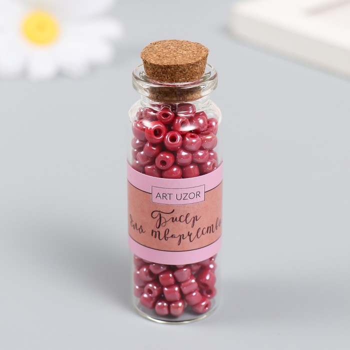 Бисер 6/0 в бутылочке «Тёмно-бордовый», 20 г, керамический блеск, 6×2×2 см