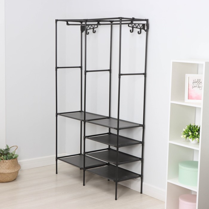Вешалка - стойка напольная для одежды LaDо́m, с полками для хранения, 107×35×173 см, чёрная