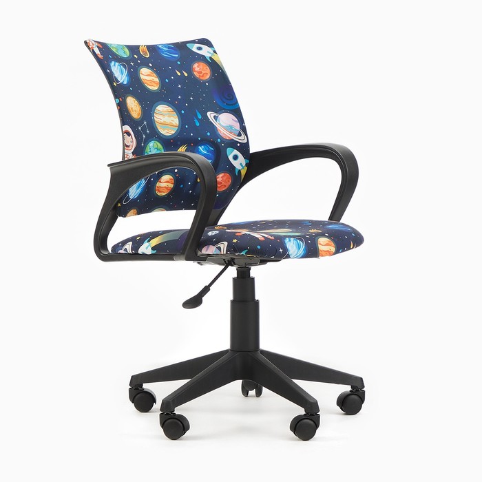 Кресло детское «Бюрократ» BUROKIDS 1 SPACEMAN, с подлокотниками, на колёсиках, обивка ткань, цвет чёрный/синий