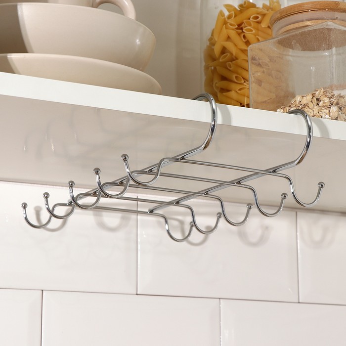 Держатель для кружек Доляна, на 10 предметов, подвесной, 27.5×18×6.5 см, хром