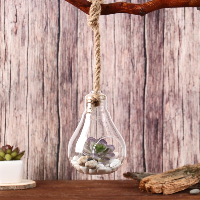 Флорариум «Лампа», с веревкой, d отверстия 5 см, 9×9×13 см, стекло, прозрачный