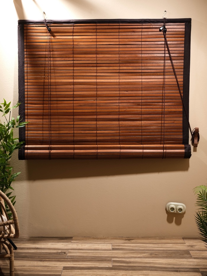 Жалюзи деревянные, 200×150×0.7 см, с тёмной рамкой