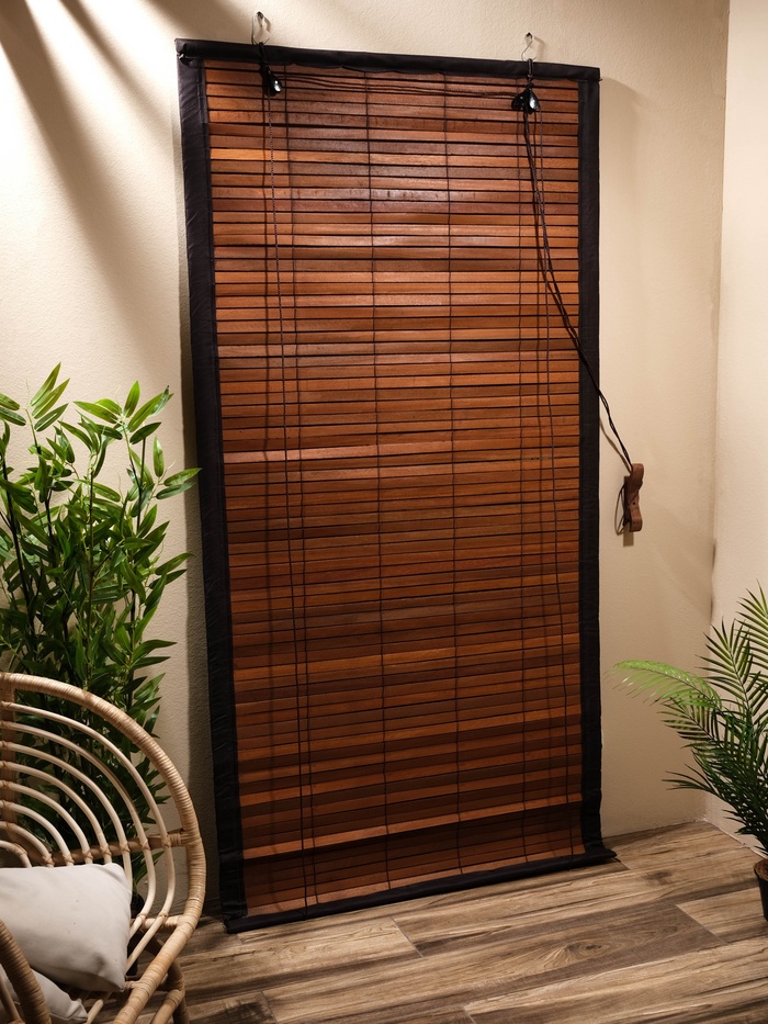 Жалюзи деревянные, 200×100×0.7 см, с тёмной рамкой