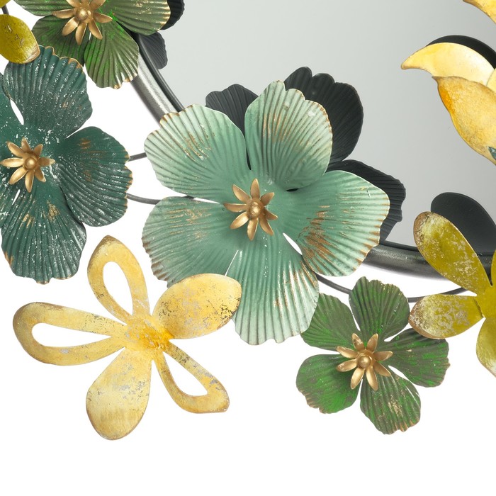 Декор настенный с зеркалом «Цветочная феерия», панно металл, 67.9×64.8×5.7 см