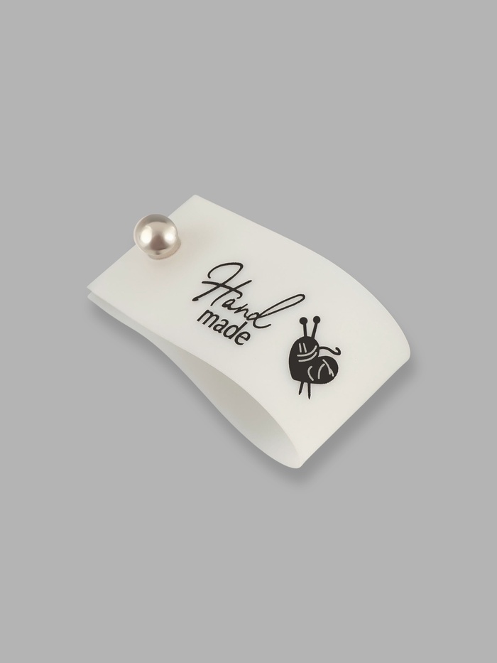 Бирка с кнопкой Hand made, 8×1.8 см, 10 шт., белая, чёрная
