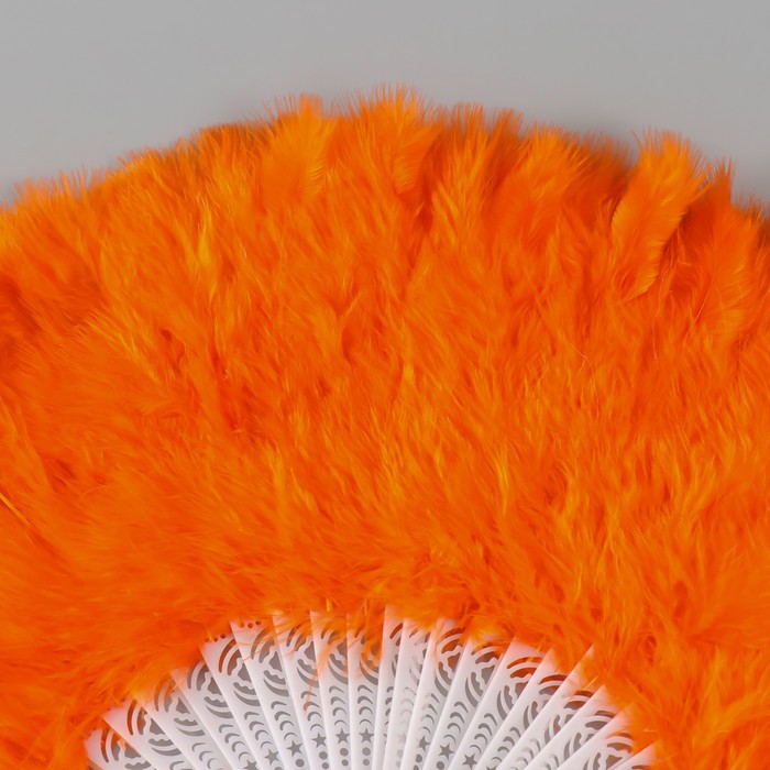 Веер складной «Оранжевый», пластик, перо, h=26 см, 25 лопастей, 3×50×26 см