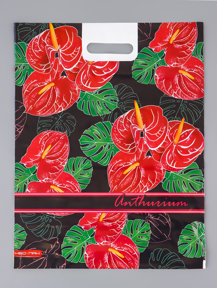 Пакет «Антуриум», полиэтиленовый с вырубной ручкой 38×47 см, 60 мкм