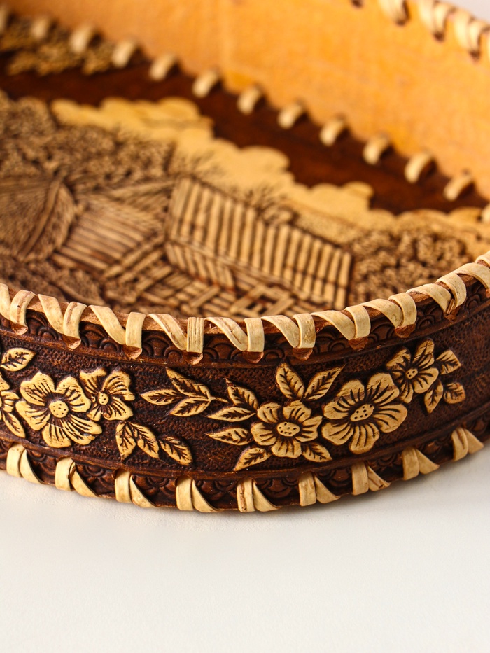 Сухарница овальная «Деревенька», 23.5×16×5×4.5 см, береста