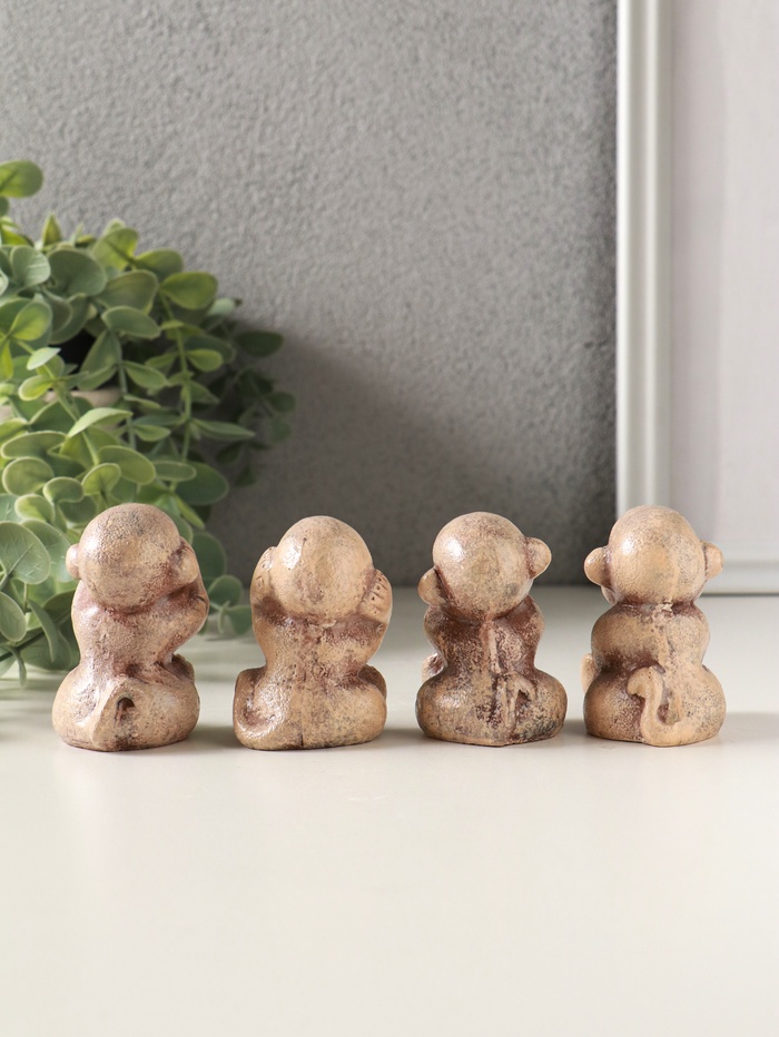 Набор фигурок «Обезьянки», 4 шт., 6 см, слоновая кость