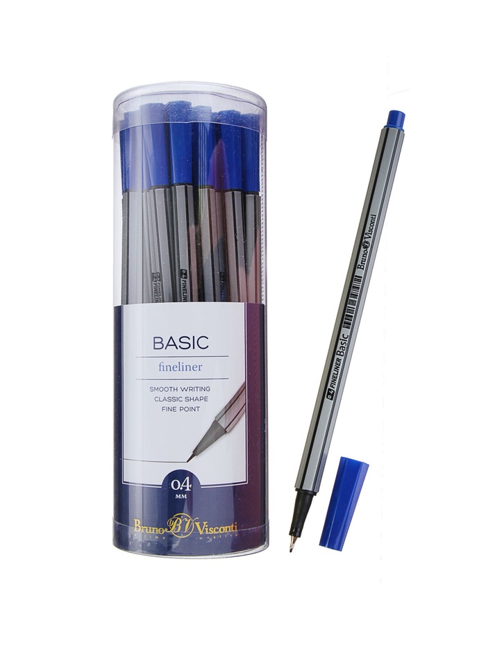 Ручка капиллярная BrunoVisconti. Basic FINELINER, синий стержень, узел 0.4 мм