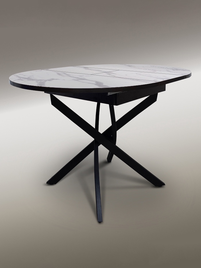 Стол кухонный раскладной «Смит», 900(1200)х900×775 мм, цвет белый мрамор/чёрный матовый