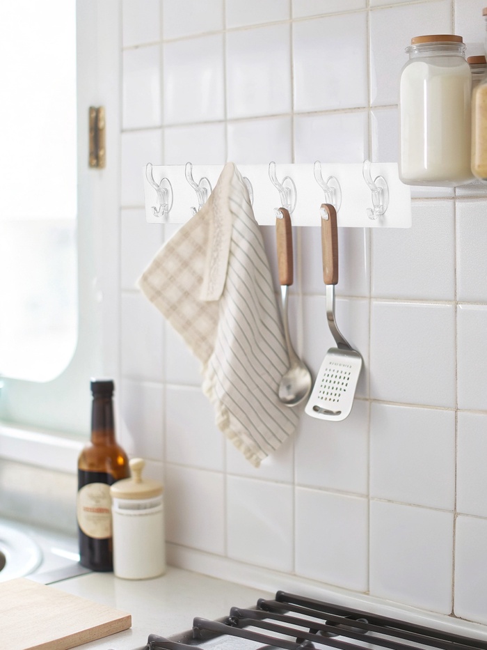 Крючки настенные самоклеящиеся, 6 крючков на общей гибкой прозрачной основе