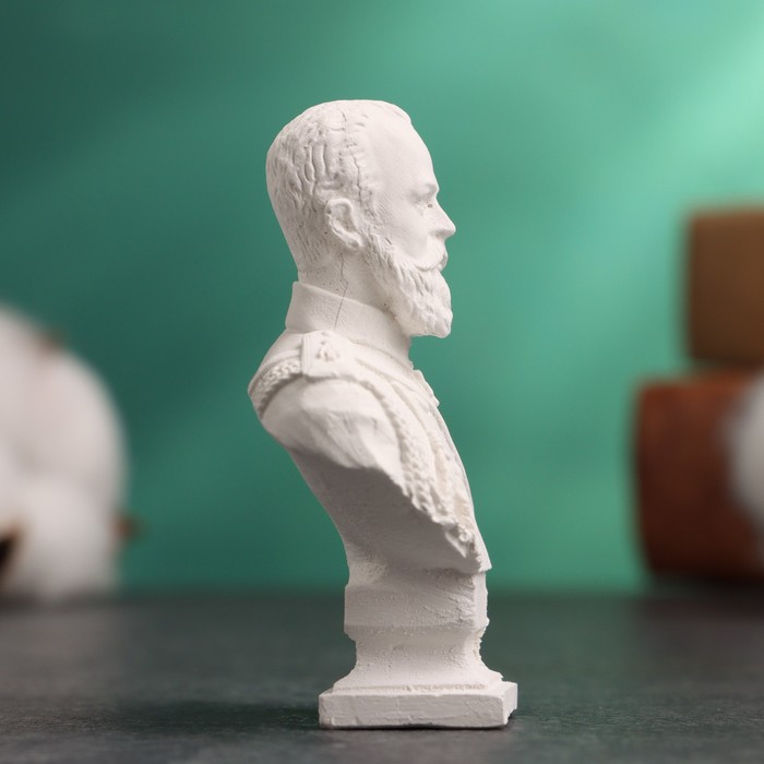 Бюст «Император Александр III», фигурка гипс, белый, 4.5×2.5×6.5 см