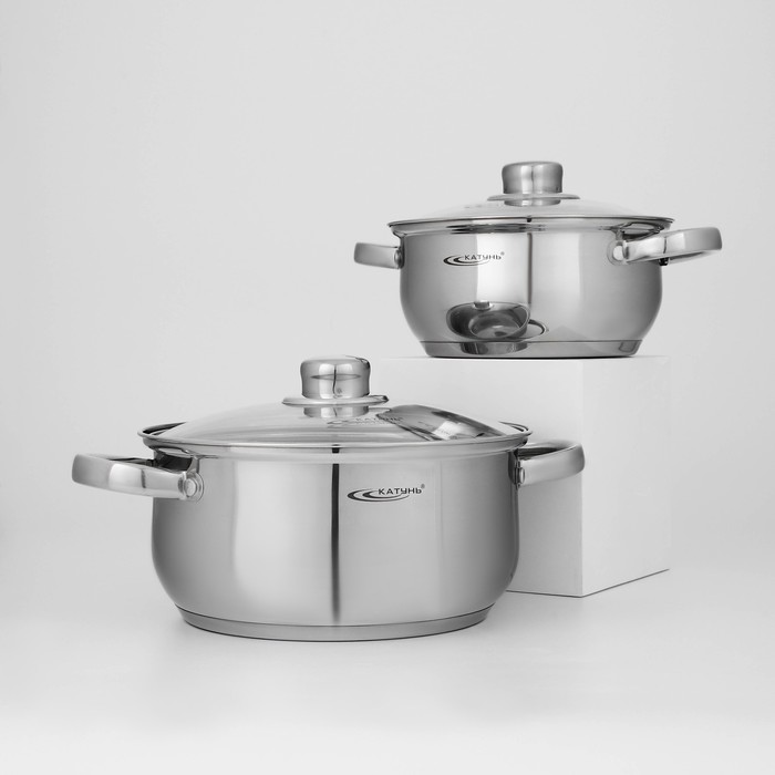 Набор кастрюль «Гретта», 2 предмета: 2.2; 4.2 л, капсульное дно, индукция, нержавеющая сталь, AISI - 201