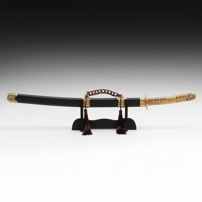 Макет оружия «Сувенирная катана на подставке. Горы», бронзовая отделка