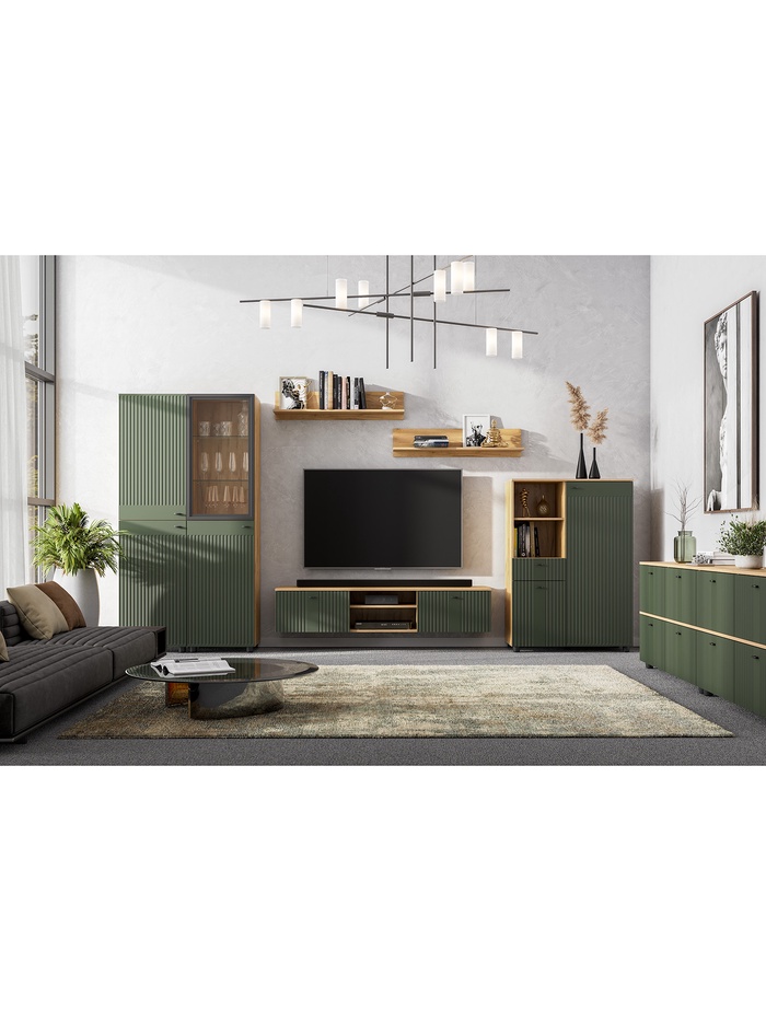 Тумба в гостиную «Милан», 901×416×1286 мм, цвет олива/дуб золотой