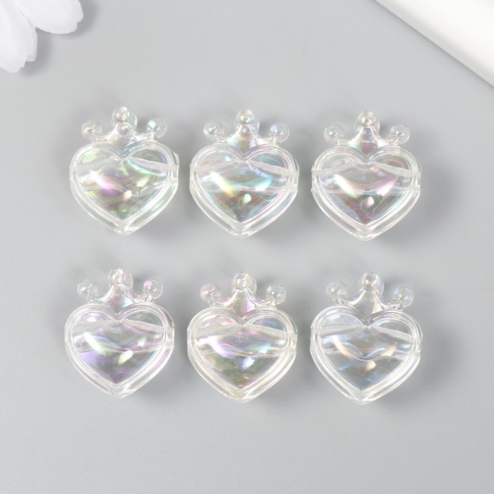 Бусина для рукоделия и плетения «Арт Узор. Сердечко с короной прозрачный перламутр», пластик, 2.1×1.4×2.5 см