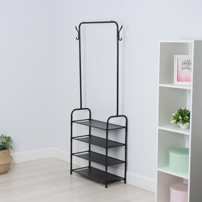 Вешалка - стойка напольная для одежды LaDо́m, с полками для хранения, 4 яруса, 60×26×160 см, чёрная
