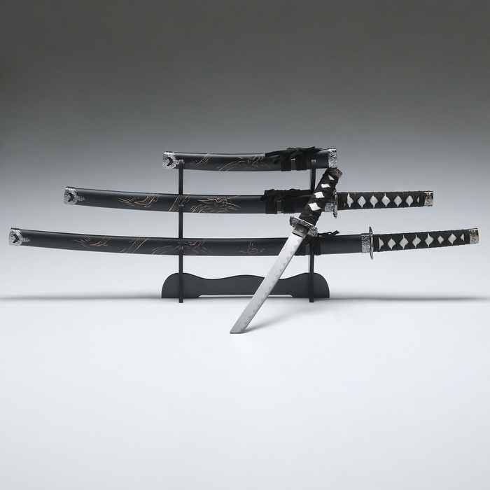 Макет оружия «Сувенирные катаны на подставке 3в1. Дракон», подарочный набор, 100 см, 75 см, 50 см