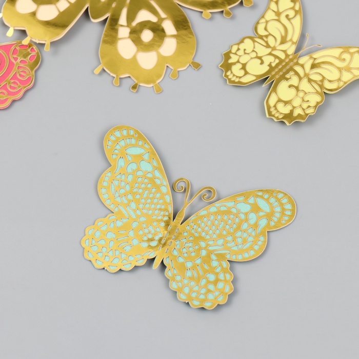 Набор магнитов на холодильник «Бабочки нежные расцветки», 12 шт., картон, двойные крылья, h=4-10 см