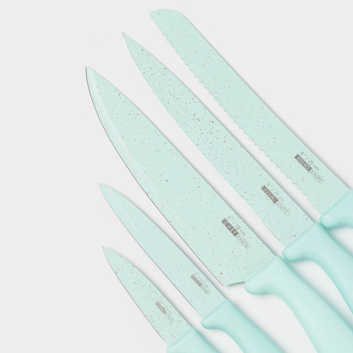 Набор кухонных принадлежностей «Клауд», 6 предметов: 5 ножей, овощечистка из керамики, бирюзовый