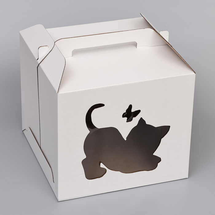 Кондитерская упаковка «Котенок», 2 окна, белая, 35×35×31 см