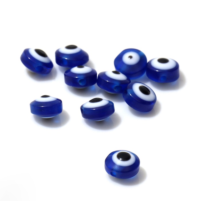 Бусина «Глаз» плоский, d=7 мм (набор 10 шт.), цвет синий