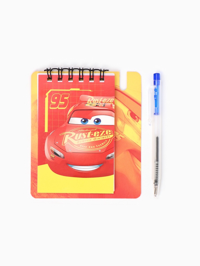 Блокнот А7 и мини ручка, Тачки