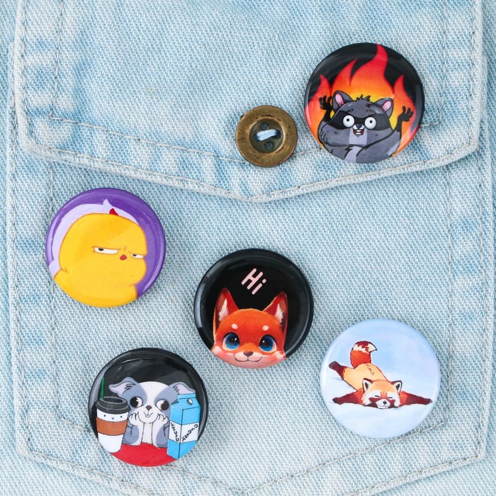 Значок металлический, закатной «Милые животные», d=2.5 см, МИКС