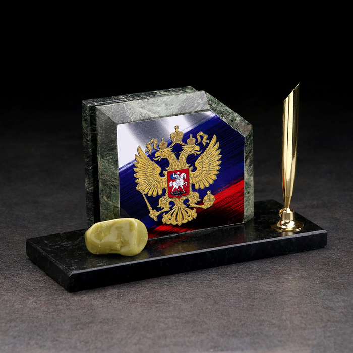 Органайзер - подставка настольный «Флаг с гербом», скос, змеевик