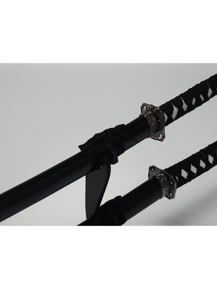 Макет оружия «Сувенирные катаны на подставке 2в1. Чёрный глянец», подарочный набор, ножны дерево, 78 см; 103 см