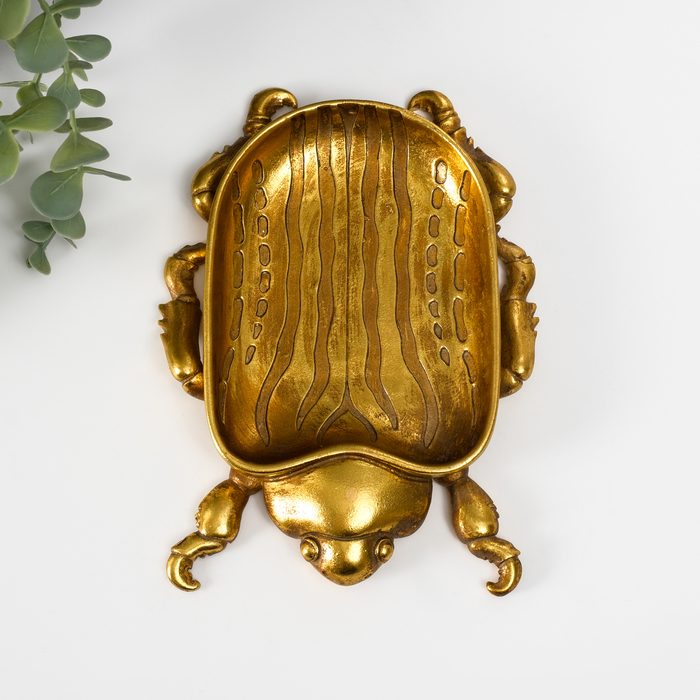 Подставка для мелочей «Жук скарабей», полистоун под золото, 19.5×14.5×2.5 см