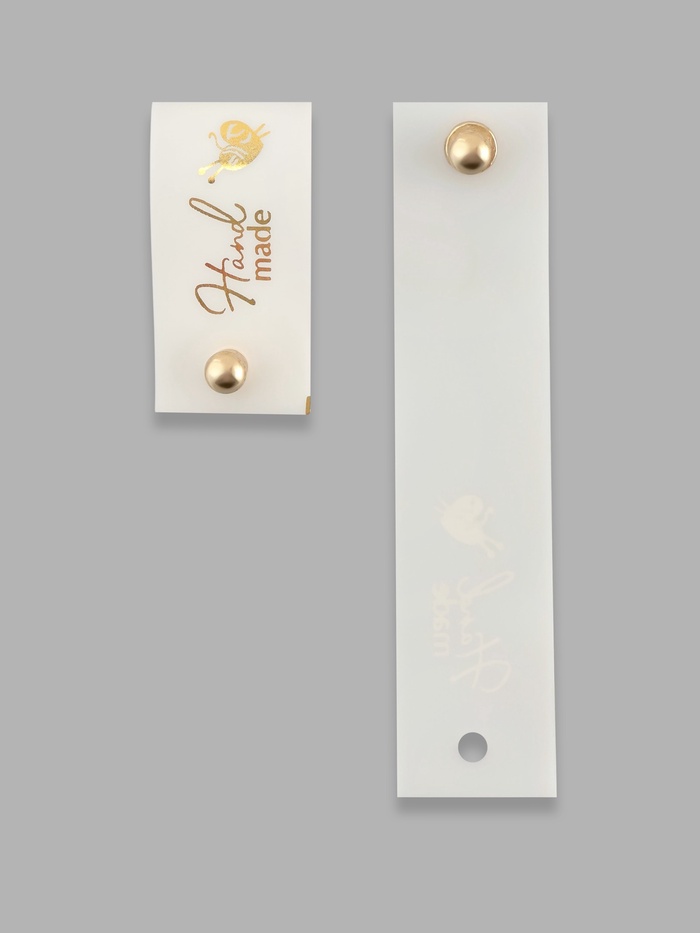Бирка с кнопкой Hand made, 8×1.8 см, 10 шт., цвет золотой, белый