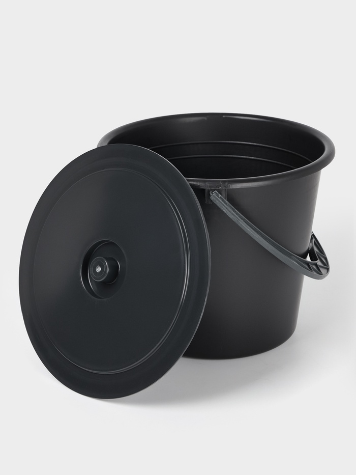 Ведро с крышкой «Дачное», 10 л, d=30 см, h=25.5 см, чёрное