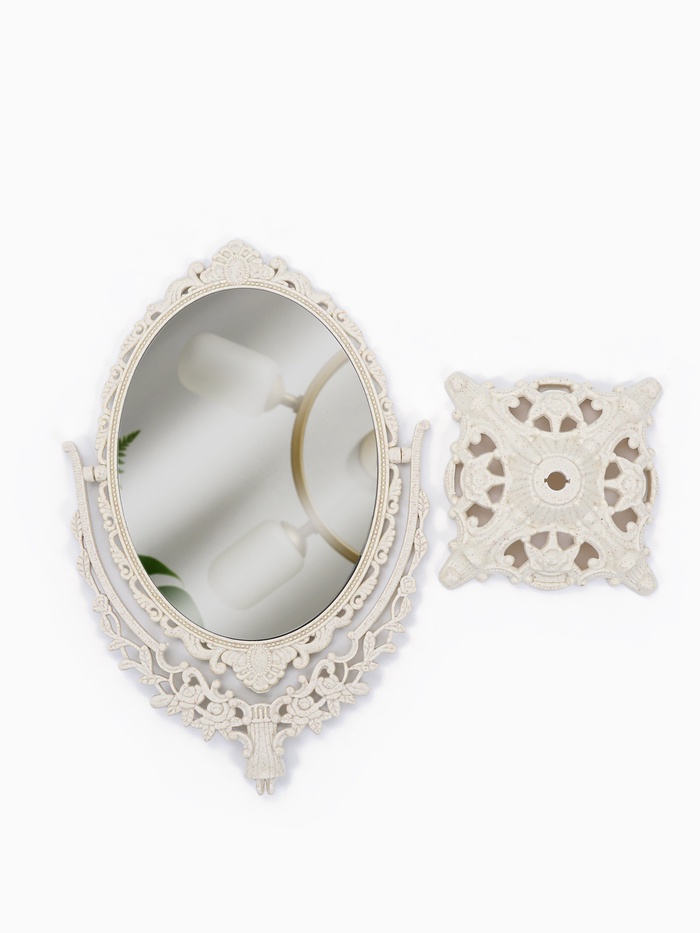 Зеркало декоративное, двустороннее, настольное, 19.5×33.5 см, (13.5×18.5 см), бежевое