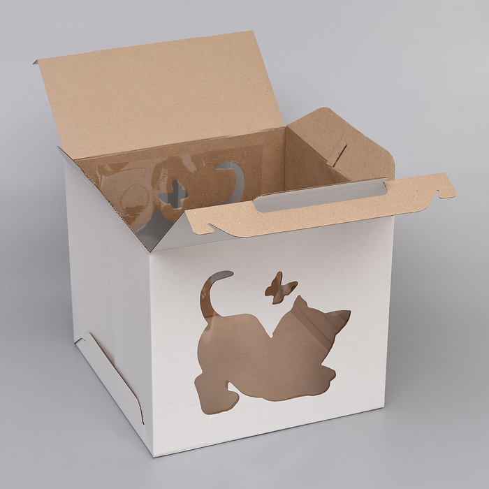 Кондитерская упаковка «Котенок», 2 окна, белая, 35×35×31 см
