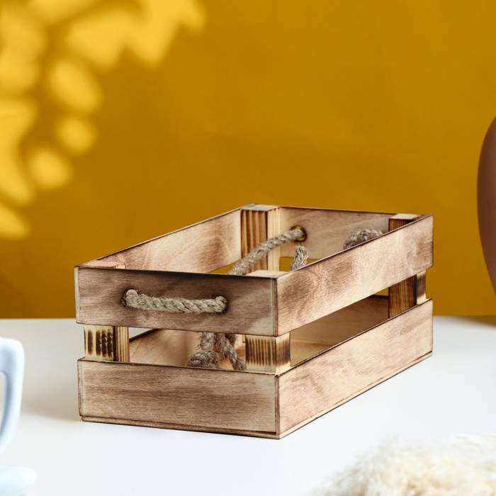 Кашпо для цветов «Двушка лайт», 24.5×13.5×9 см, деревянное, ручка - верёвка